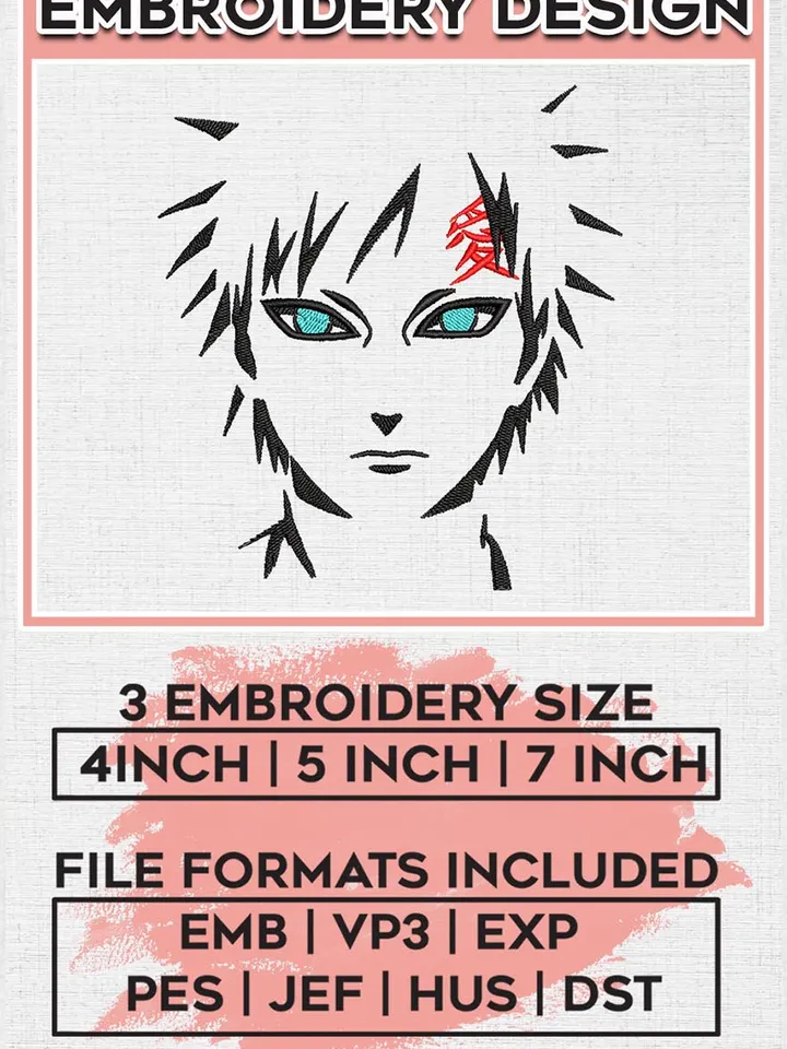 Gaara Naruto character Embroidery Designs, Naruto Character Embroidery Files, Digital Download EMB_ANIME_48