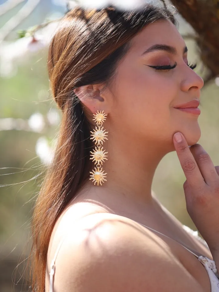 Extra Long Boho Wedding Earring For Bride, Celestial Gold Bridal Earrings, Statement Wedding Jewelry, Bridesmaid Gift, Sun Wedding Earrings