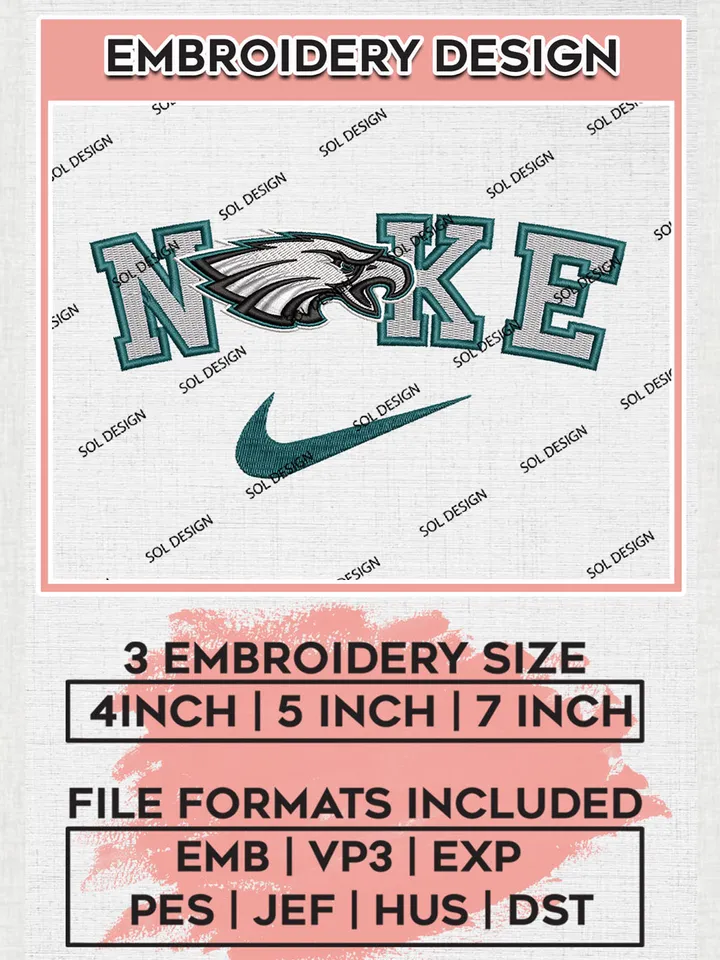 Nike Philadelphia Eagles Embroidery Designs, NFL Eagles, NFL Logo Embroidery Files, NFL Philadelphia Eagles Machine Embroidery Design, Digital Download