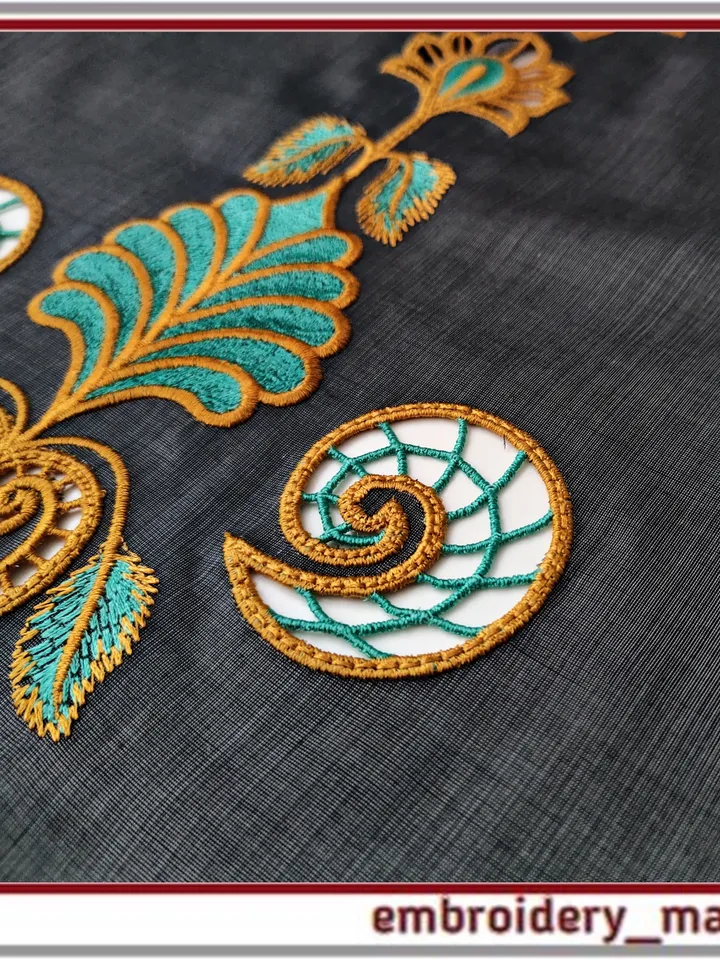 In the hoop Cutwork oriental style flowers, set of 6 elements Machine Embroidery Designs