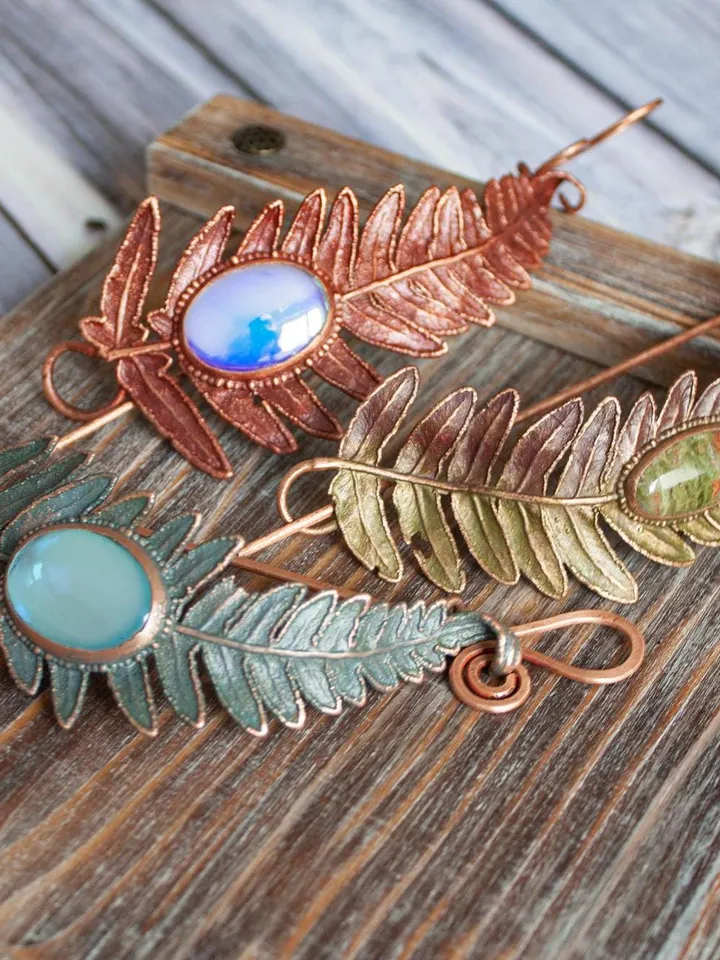 Unique handmade electroformed hair clip made from real fern leaves