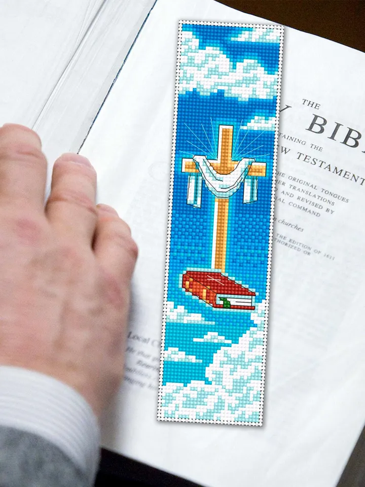 Christian bookmark cross stitch pattern PDF download Holy cross and bible cross stitch, Bookmark pattern digital PDF Bible accessories #B445