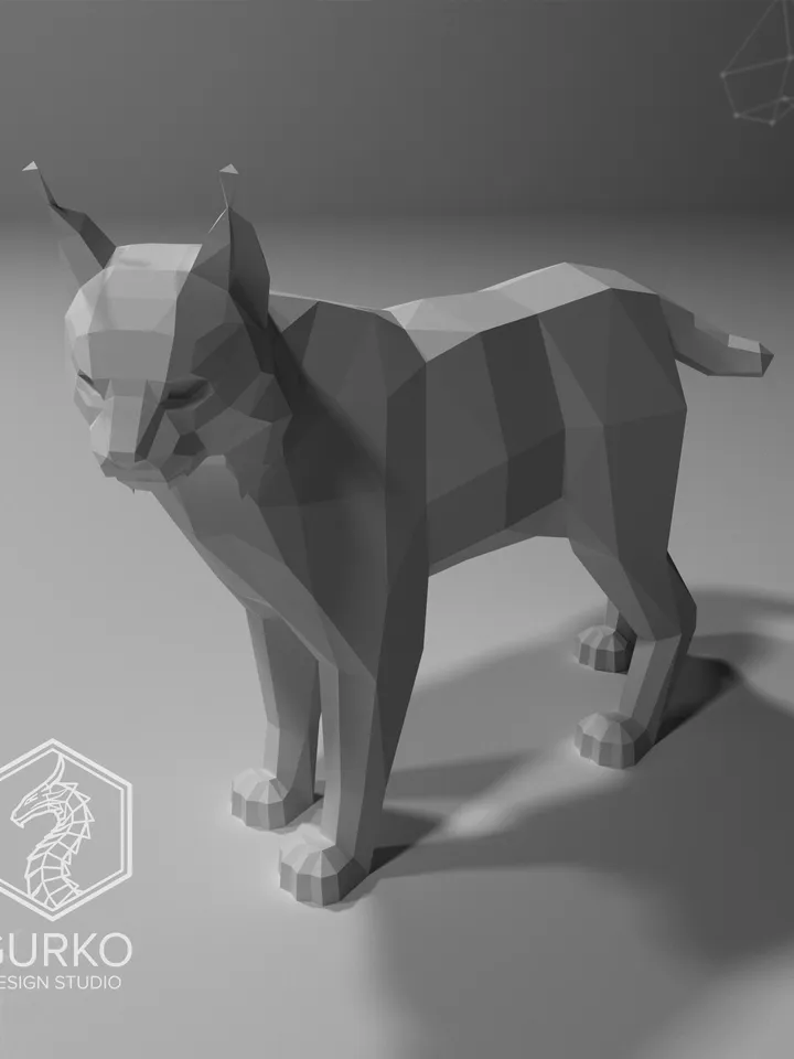 Lynx Papercraft, Cat, Digital Template, PDF Download, Gurko, 3D Low Poly, Pepakura, DIY Origami Sculpture, Paper Party Decoration, DIY Gift