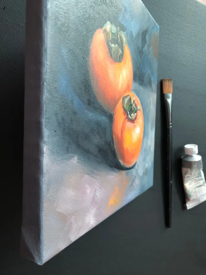 Fruit Still Life Original Oil Painting Persimmon Painting Kitchen Wall Art Fruit Small Oil Painting
