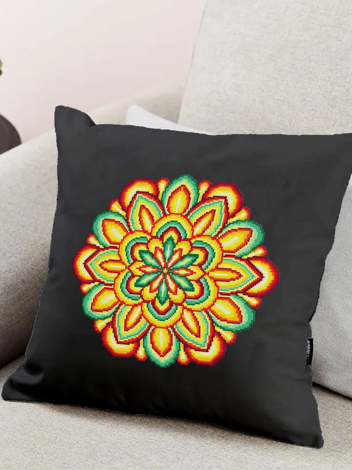 Colorful Mandala cross stitch pattern download PDF, Easy mandala ornament embroidery PDF, Floral ornament cross stitch, DIY Home decor #M69