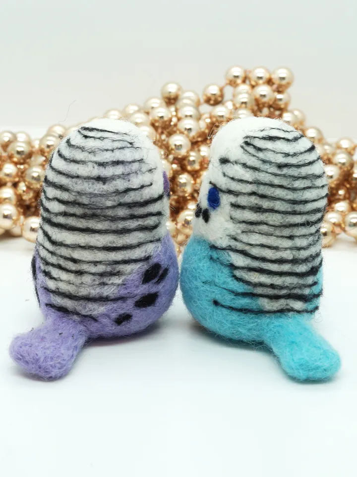Cute miniature needle felted turquoise budgie, ships from the USA