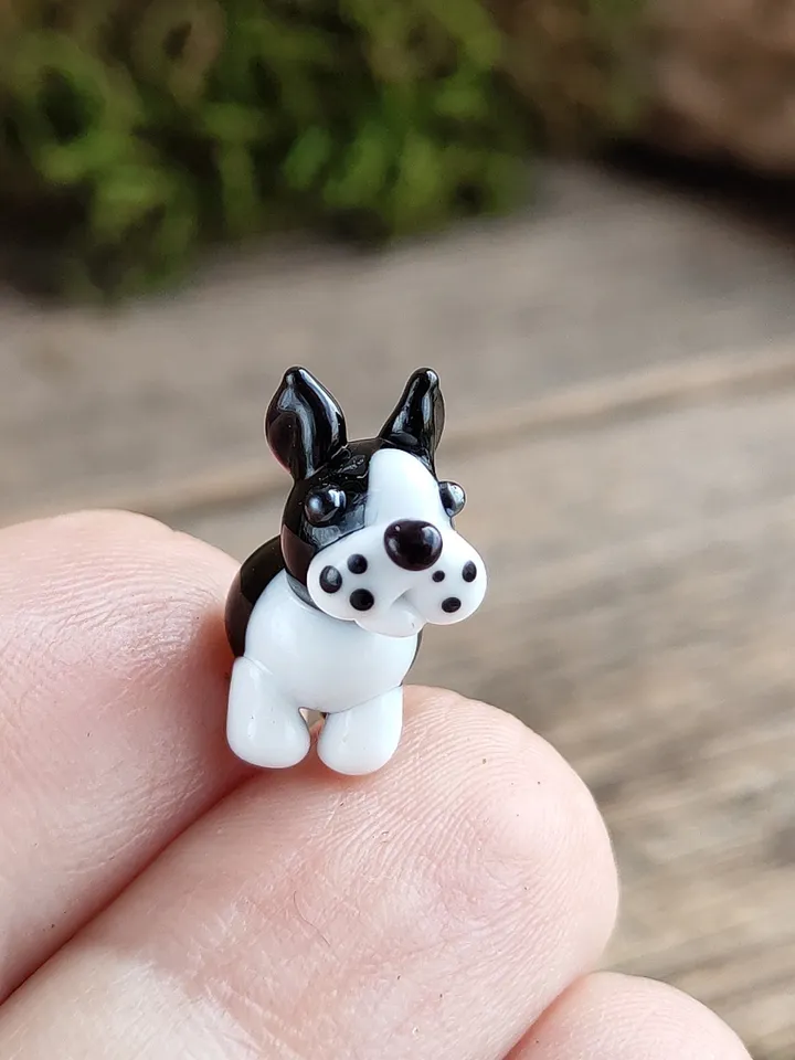 GLASS FIGURINES Boston terrier figurine Terrier GIFT Dog ornament Dog art Glass Dog decor Glass terrier art Miniature animals Tiny french