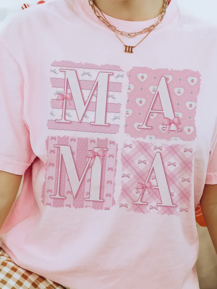 Coquette MAMA Design, Pink Plaid Mama png, Pink Mama png, Soft Girl Era png, Pink Bow, Aesthetic, Social Club png, Coquette shirt design Png