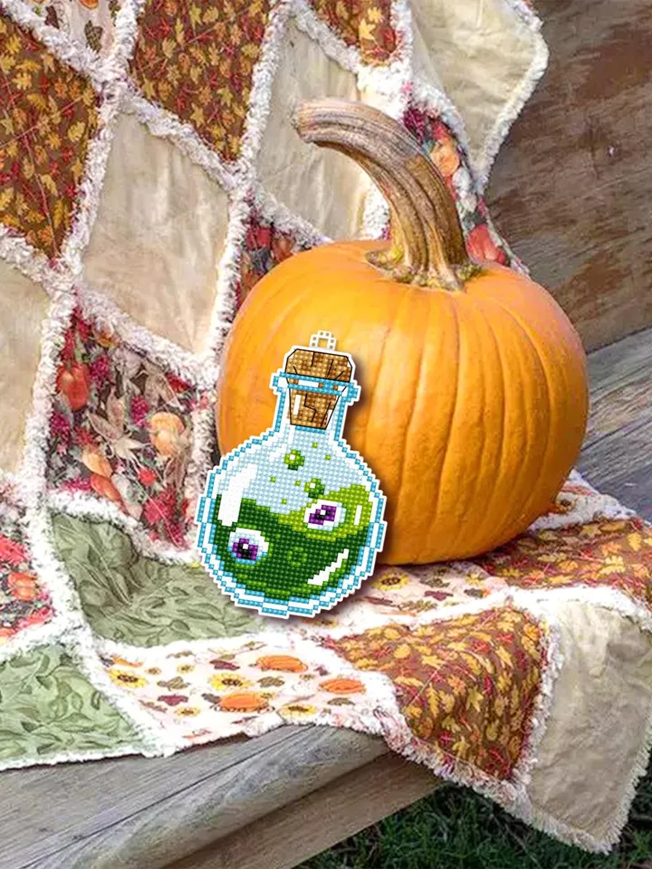 Potion bottle cross stitch pattern PDF download Double-sided Halloween ornament cross stitch chart, Halloween tree decor, Witch bottle #H72