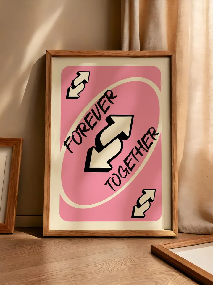 Forever Together play Reverse Card Wall Art Funny Meme Poster Digital Download Pink Black Typography Pop Culture Print Game Room Meme Decor