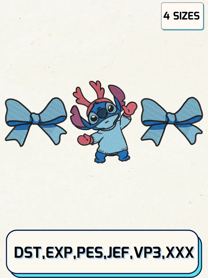 Stitch Bow Christmas Embroidery Design Files,Christmas Embroidery Designs,Machine Embroidery Files,4 Sizes