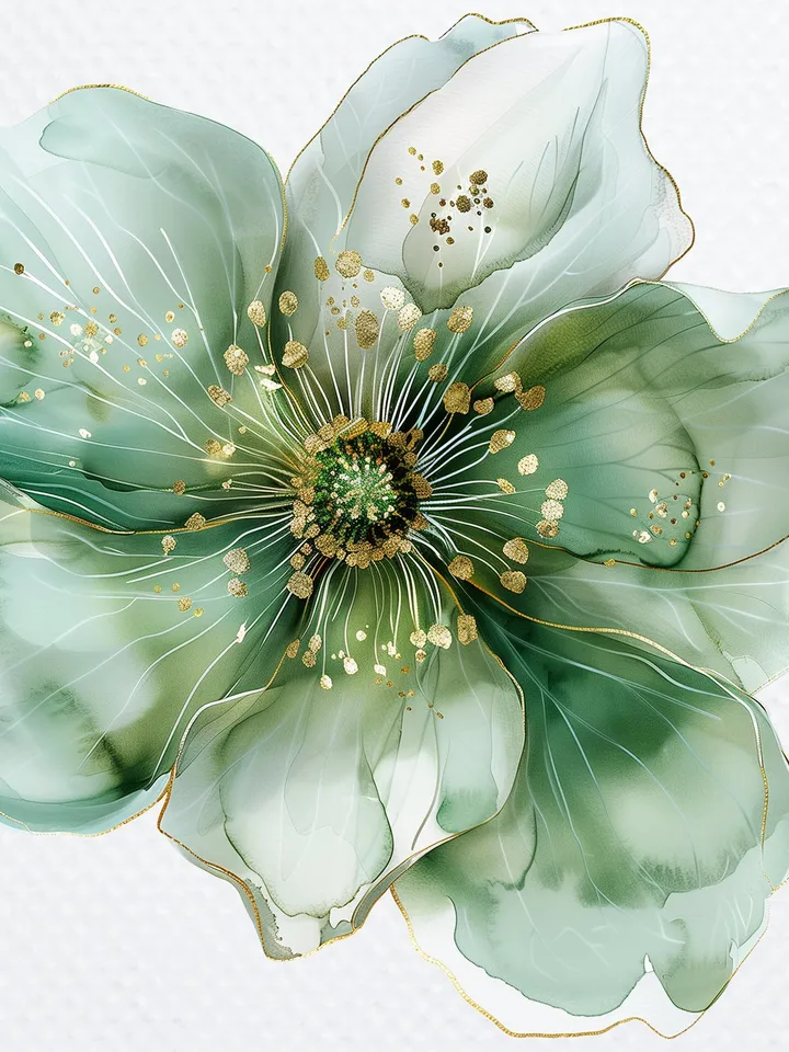 12 Abstract Flowers Clipart, Green Gold Flowers PNG, Lime Gold Flowers Print for sublimation, Printable Watercolor clipart, Digital download