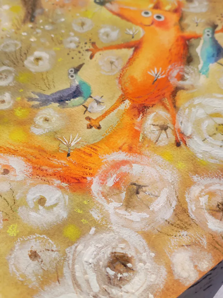 27×27cm Artwork by Julia Schigal "Love and Doves" - watercolor, gouache, pastel