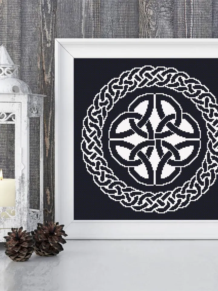 Celtic knot cross stitch pattern download PDF Mandala pattern digital PDF, Monochrome cross stitch chart, Celtic embroidery, Home decor #M70
