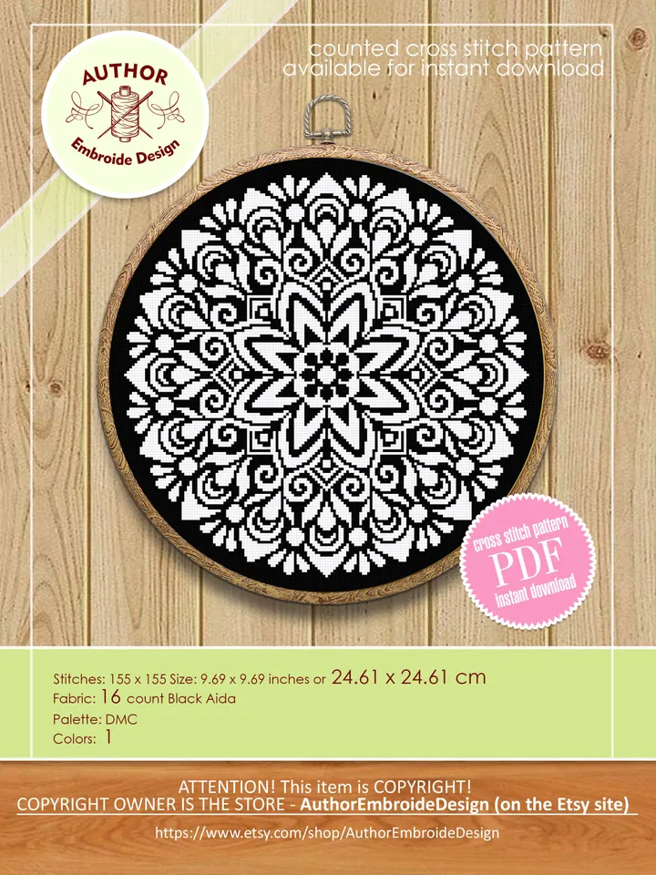 Flower mandala set cross stitch pattern download pdf Floral cross stitch chart Modern beginner stitch Home decor Floral mandala digital #S65