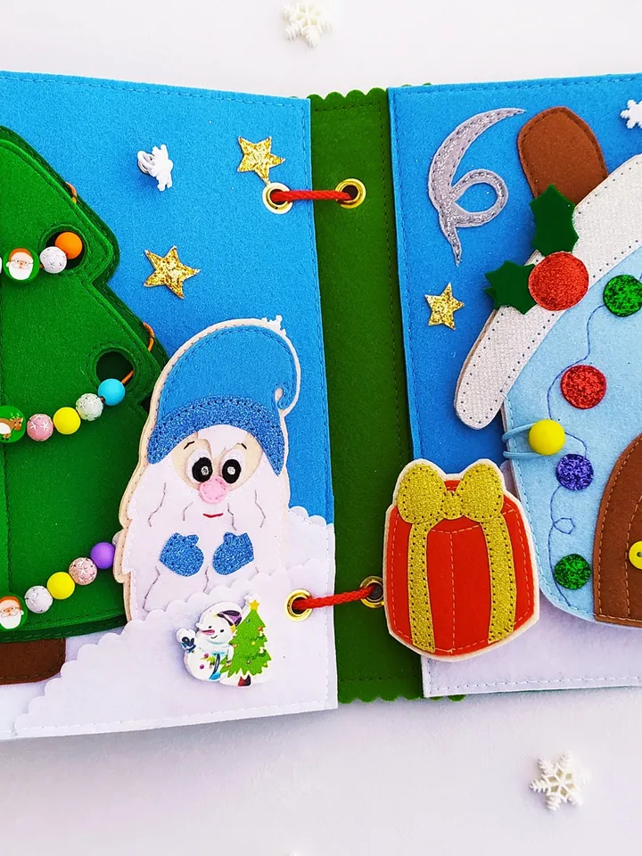 Christmas Quiet Book pattern PDF toddler, Santa's Felt book svg, Baby activity book pdf, Sensory book kids, felt sewing pattern baby