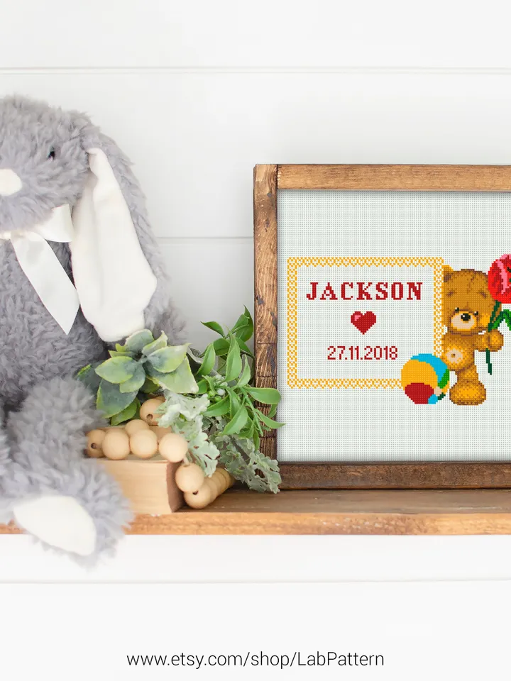 Teddy Bear Frame and Alphabet Cross stitch pattern | Embroidery Pattern | Instant Download | Embroidery Designs