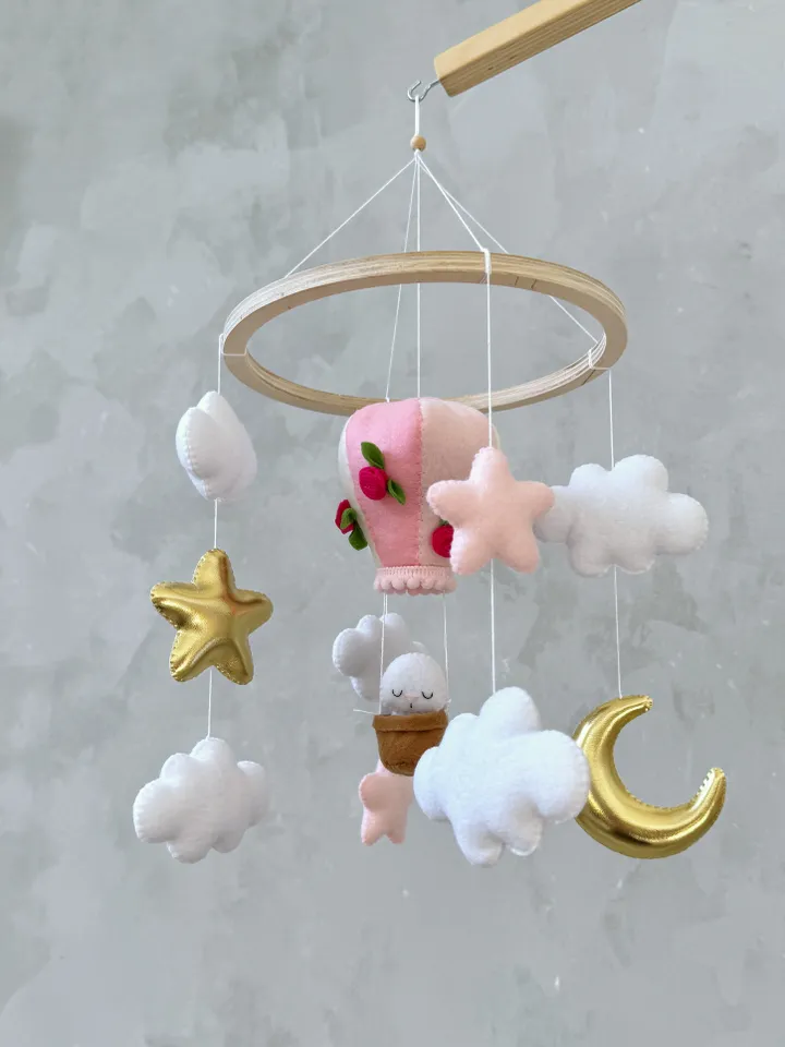 Adventure nursery crib mobile lion bear bunny, Hot air balloon mobile boy girl