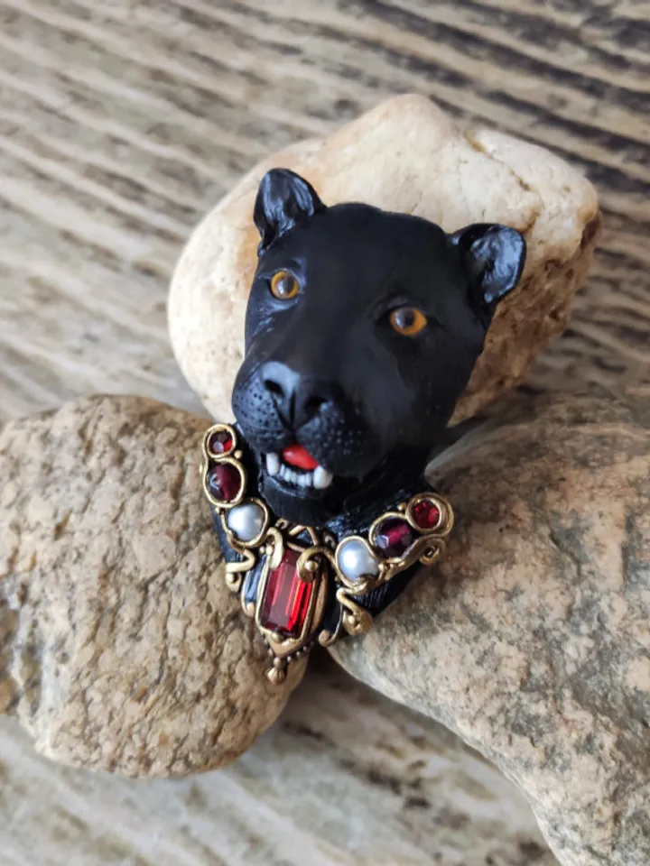 Brooch Black Panter, Cat brooch, vintage pin brooch,