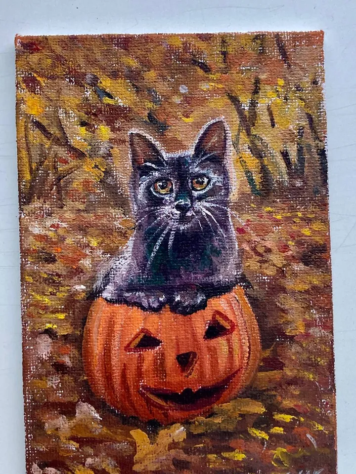 Black Cat Original Painting Oil Painting On Canvas