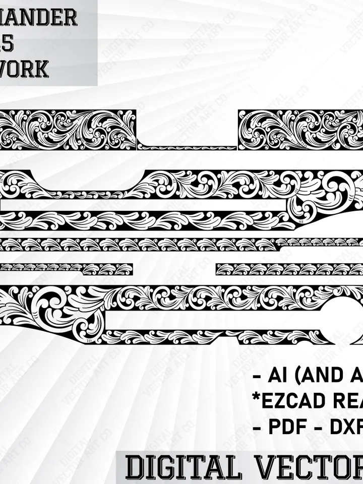 Colt Commander Svg ScrollWork ornamentale Design file laser engraving | Ezcad Ready files Ai Svg Dxf | Digital Download | Colt Svg Scroll