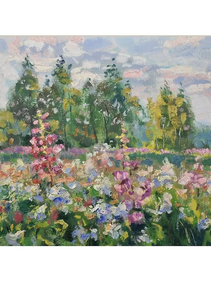 Nature Painting Landscape Blooming Meadow Wildflower Original Art