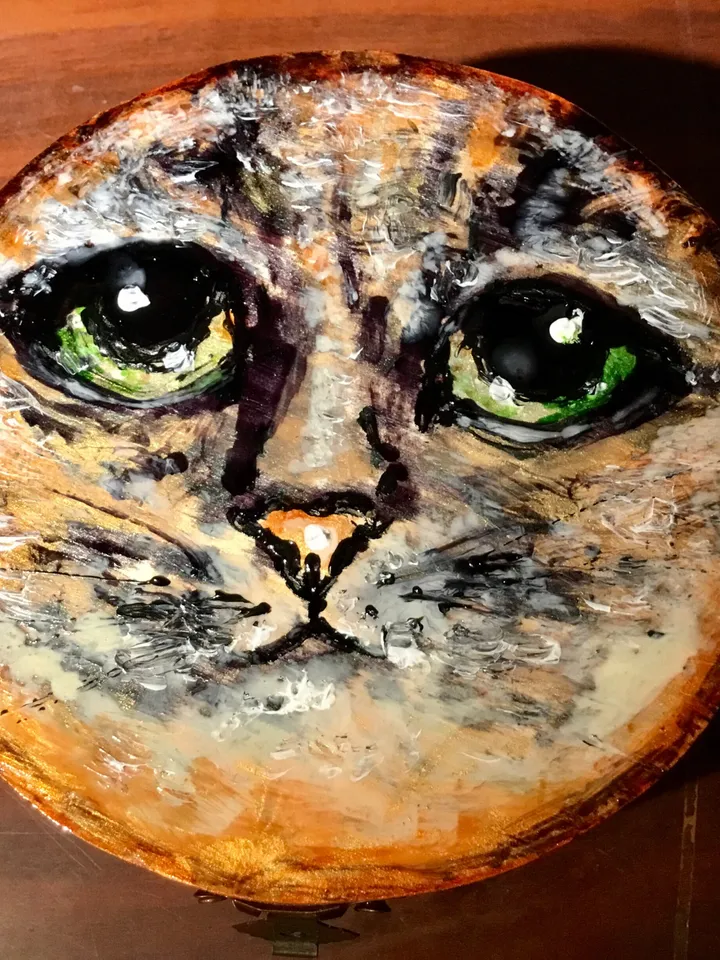 Cat wooden box,cat painting on wood,mix media glass and acrylic painting,unique gift for cat lovers.