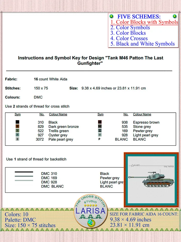 M46 Patton Cross Stitch Pattern | American Tank Patton Chart