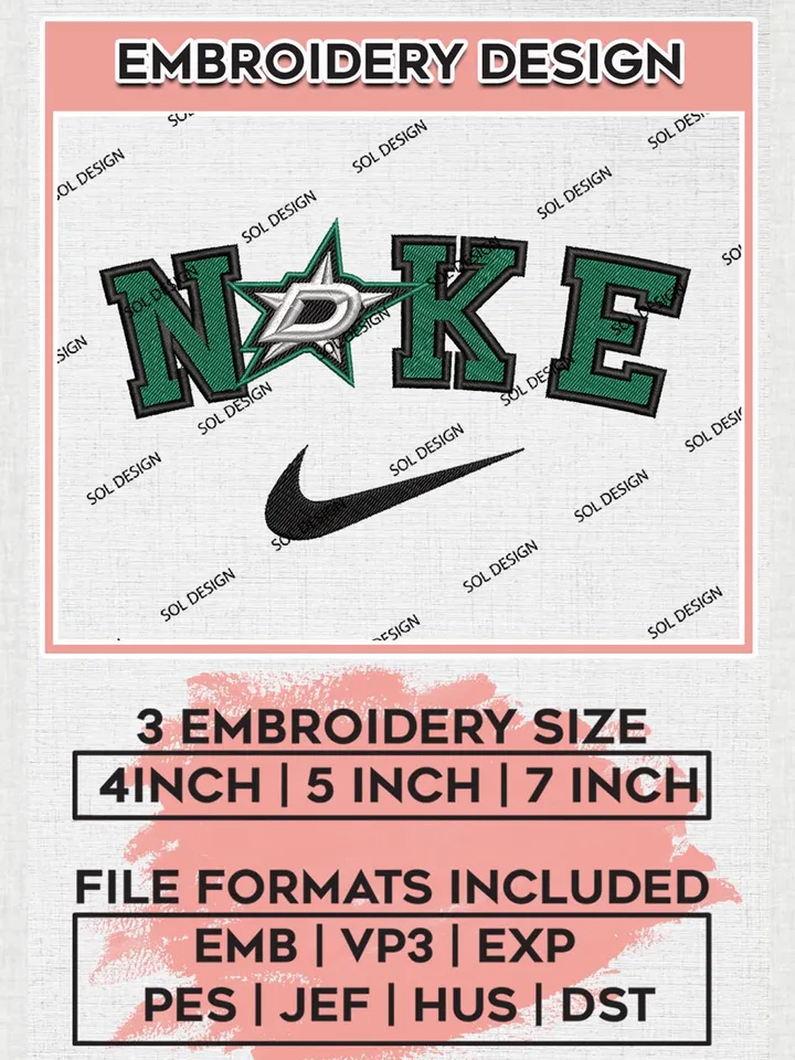 Nike Dallas Stars Machine Embroidery Files, NHL Dallas Stars Embroidery Designs, NHL Coyotes Logo, NHL Machine Embroidery Designs, Digital Download
