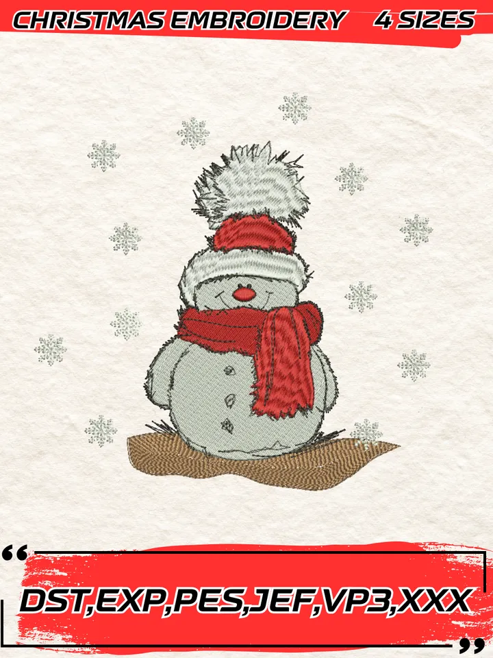 Snowman Embroidery Design,Christmas Embroidery Design,4 Sizes, Digital Download