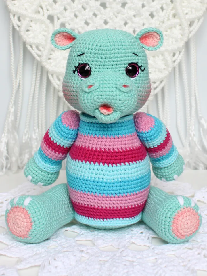 Hippo crochet pattern in English Amigurumi toy hippopotamus crochet tutorial
