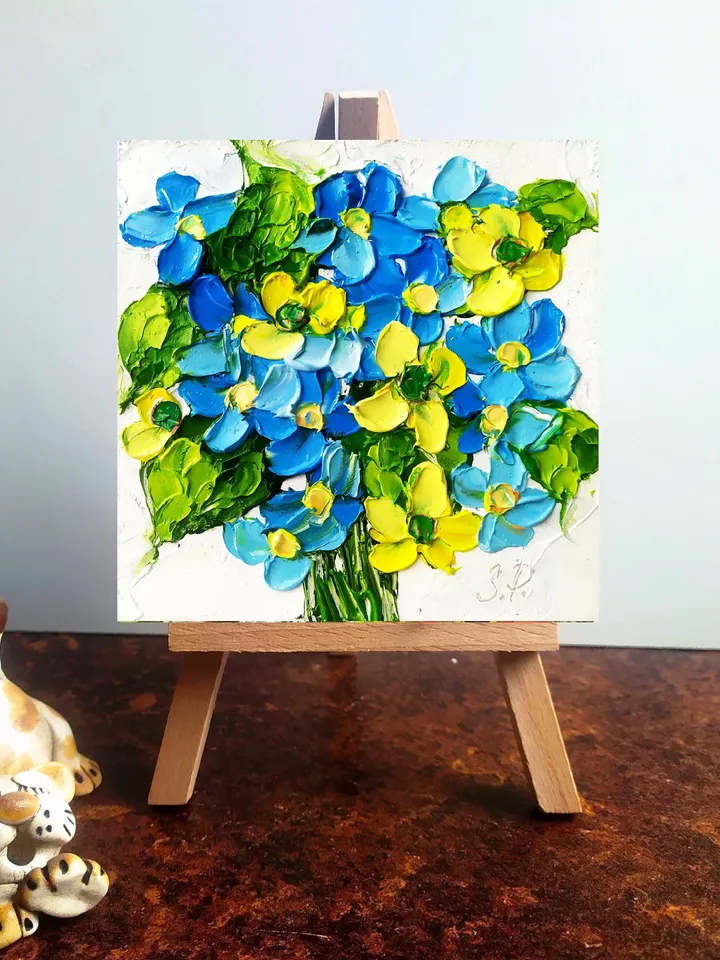 Forget-Me-Not Painting Flower Original Art Impasto Painting Small Flowers Wall Art