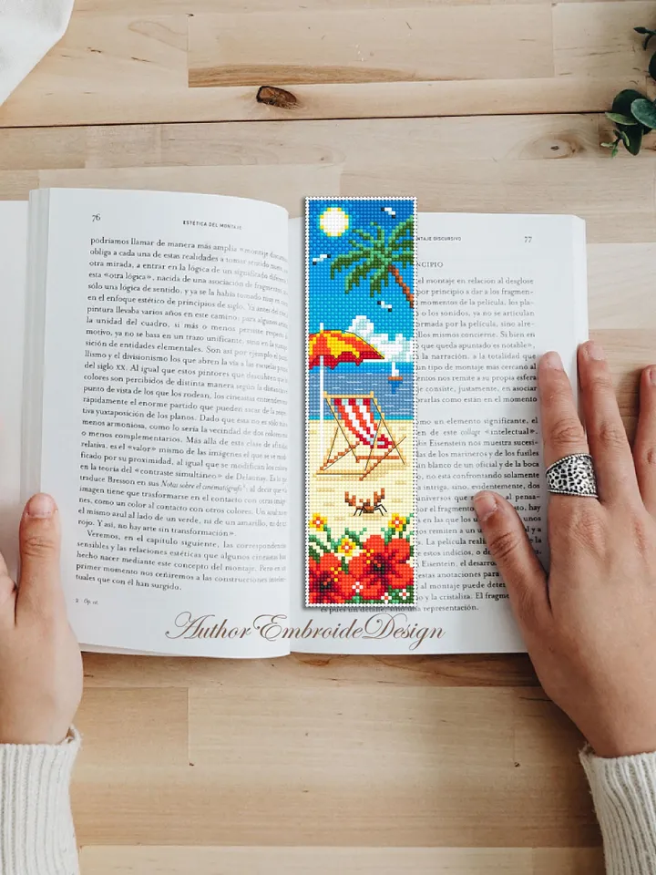 Beach bookmark cross stitch pattern PDF download Summer cross stitch chart, Summer vacation bookmark pattern digital Beach life Hawaii #B433
