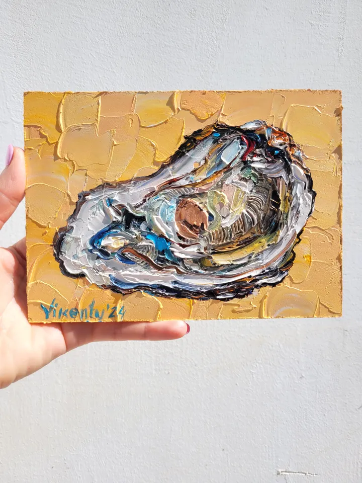 Oyster Painting Shell Original Art Impasto Oil Painting 5x7 Seafood Art Coastal Art Oyster Shell Wall Art Kitchen Wall Decor Food Painting by ArtFromVictoria