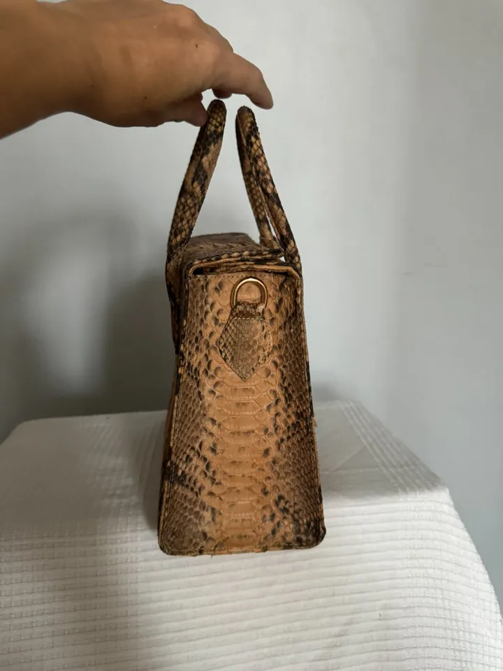 Top handle beige classy MORA genuine python skin bag | exotic leather bags | Elegant everyday women purse | snakeskin bag| designer bag
