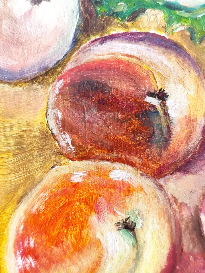 ripe peaches miniature painting oil fruits