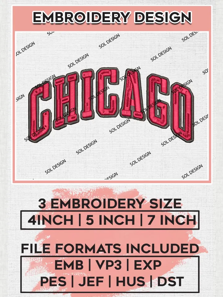 NBA Chicago Bulls Text Logo Machine Embroidery Designs, Chicago Bulls Embroidery Design Files, NBA Logo Machine Embroidery, NBA Embroidery Design, Digital Download