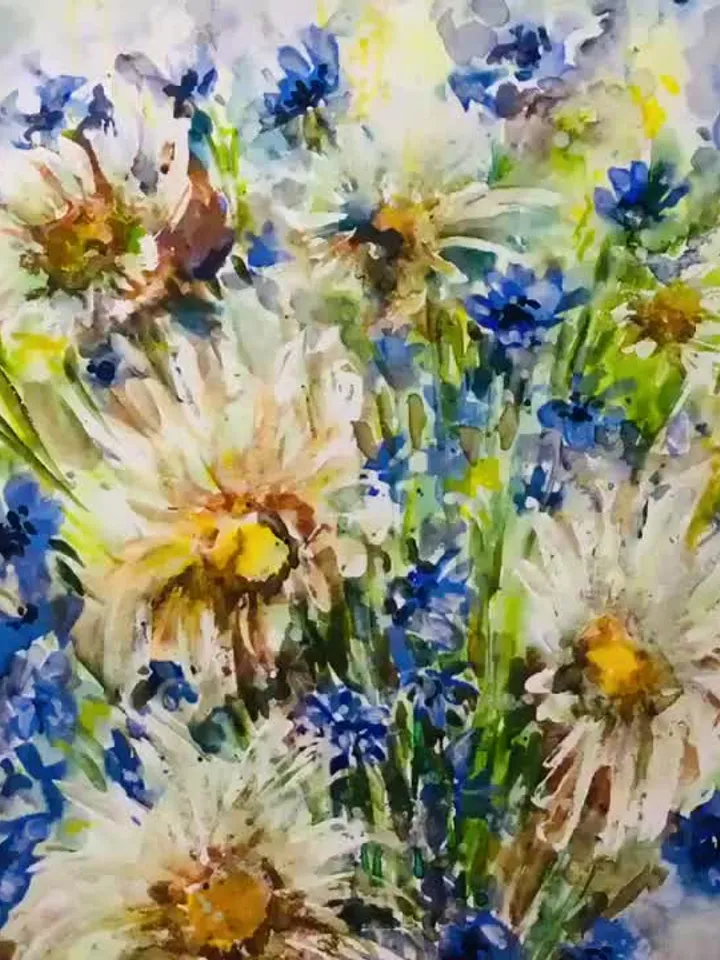 Daisies and Wild Flowers in a vase,flowers painting,original watercolor field flowers painting ,floral wall art,home decoration,gift.