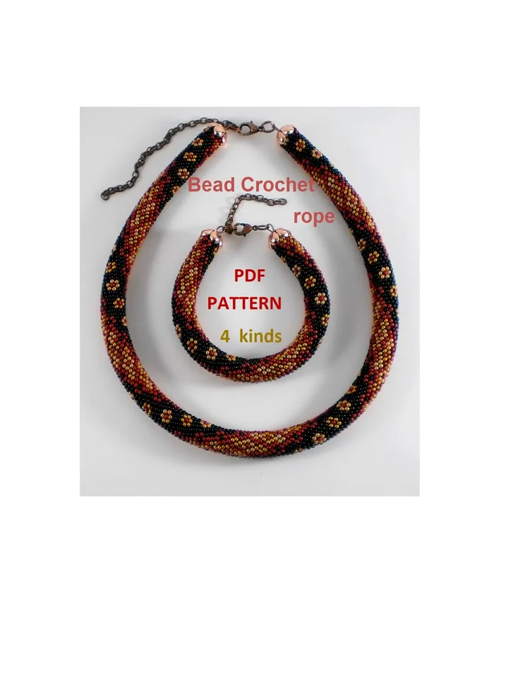 Bead Crochet Necklace Bracelet pattern,Rope bead crochet,patterns seed beads DIY,bead crocheting, bead jewelery,Instant Download,PDF pattern