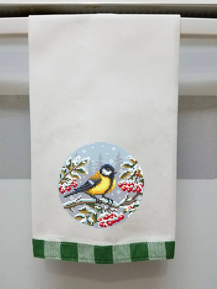 Winter bird cross stitch pattern PDF download Titmouse cross stitch chart, Christmas pattern digital PDF, Snow nature cross stitch #N166