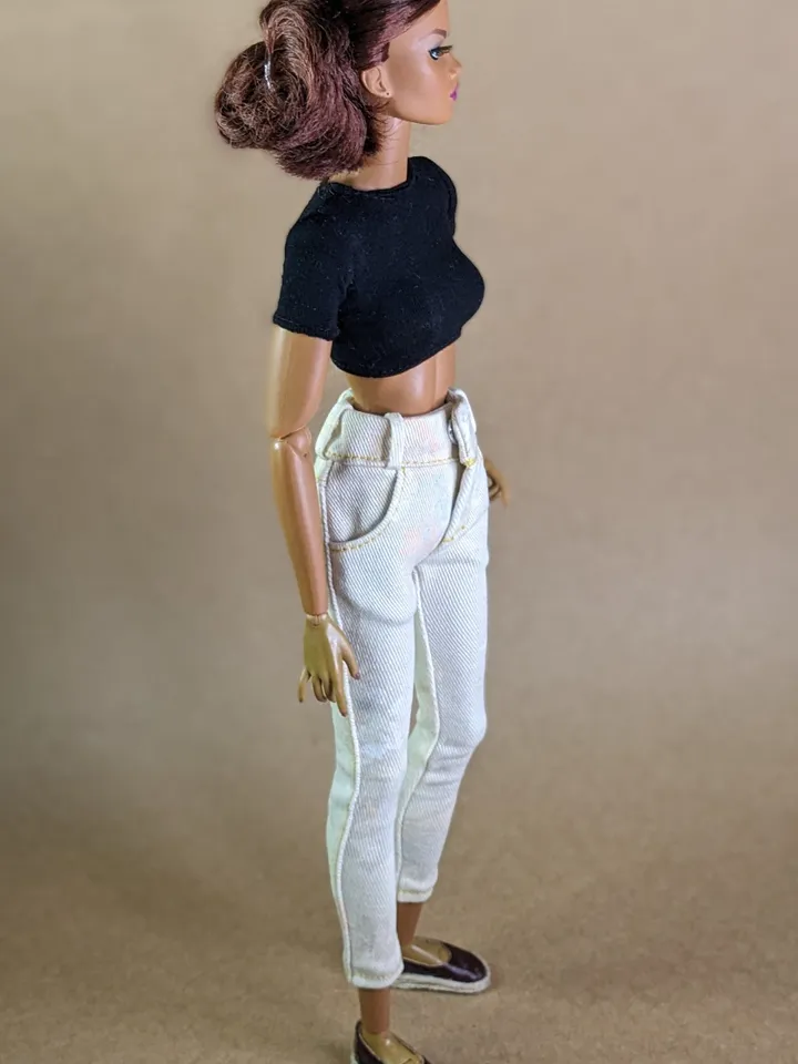 Handmade light-printed skinny jeans for 16-inch Fashion Royalty dolls (FR16)