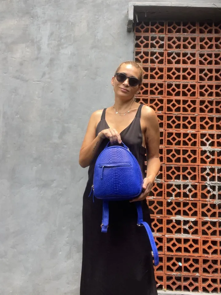 Genuine Python Skin Electric Blue Backpack | Exotic Leather Bags | Women Sport Leather BackPack | Backpack For Girls | Handmade Backpacks