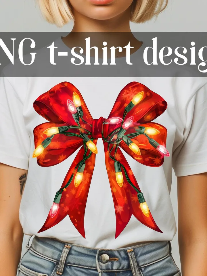 Christmas Light Coquette Bow PNG tshirt design, Christmas Season sublimation, New year PNG, Retro Merry Christmas Png, Coquette Bow