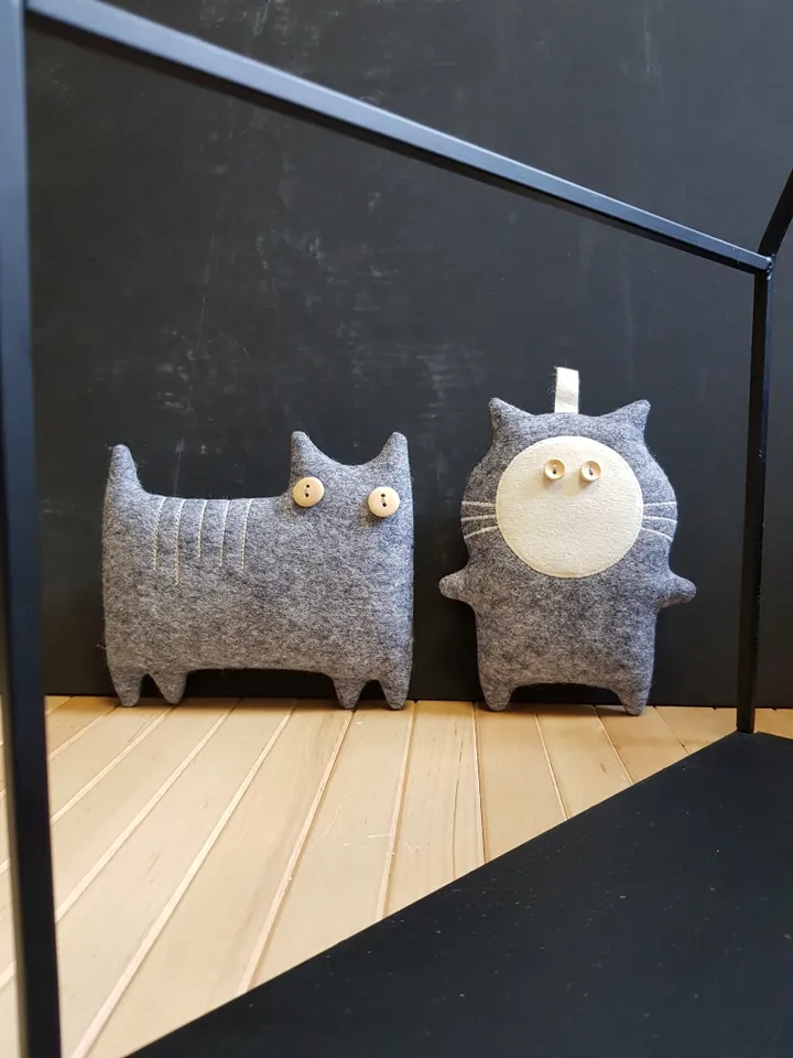 2 Felt Cats sewing patterns, set of 2 digital tutorials in english, Felt animals patterns