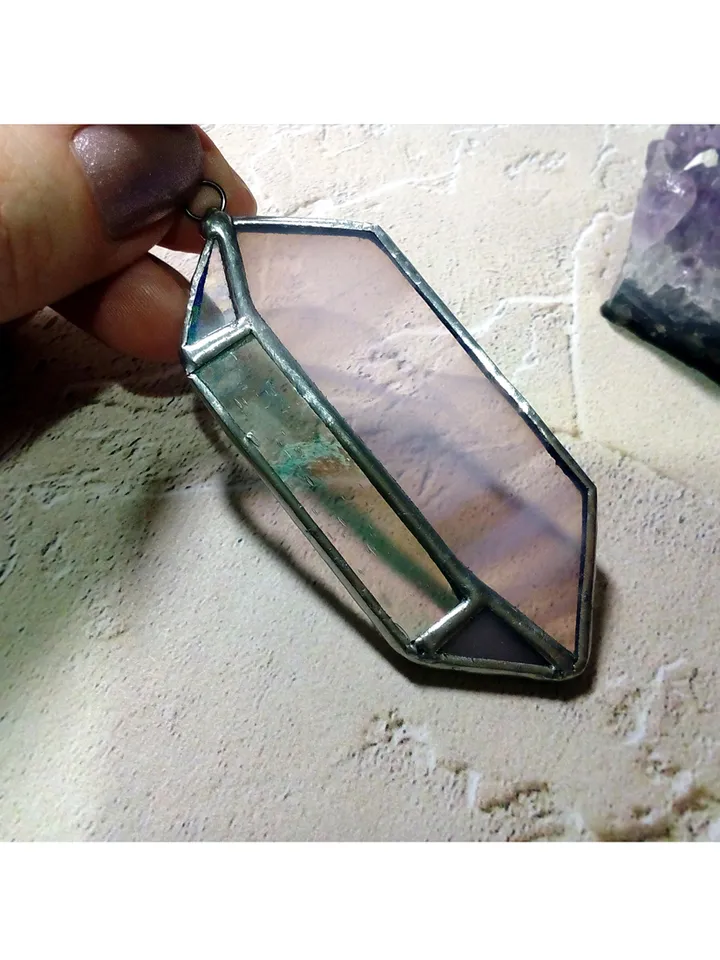 Glass crystal, semi precious stone imitation, simple stained glass, iridescent stained glass, Minimalist necklace