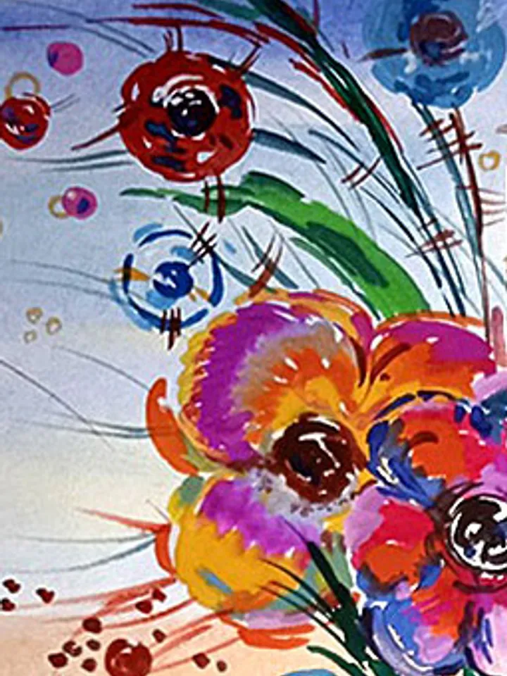 Kandinsky Flowers Style Abstract Original Art Floral Painting Watercolor Art 16 by 11 Above Bed Art by TatianaArtShop