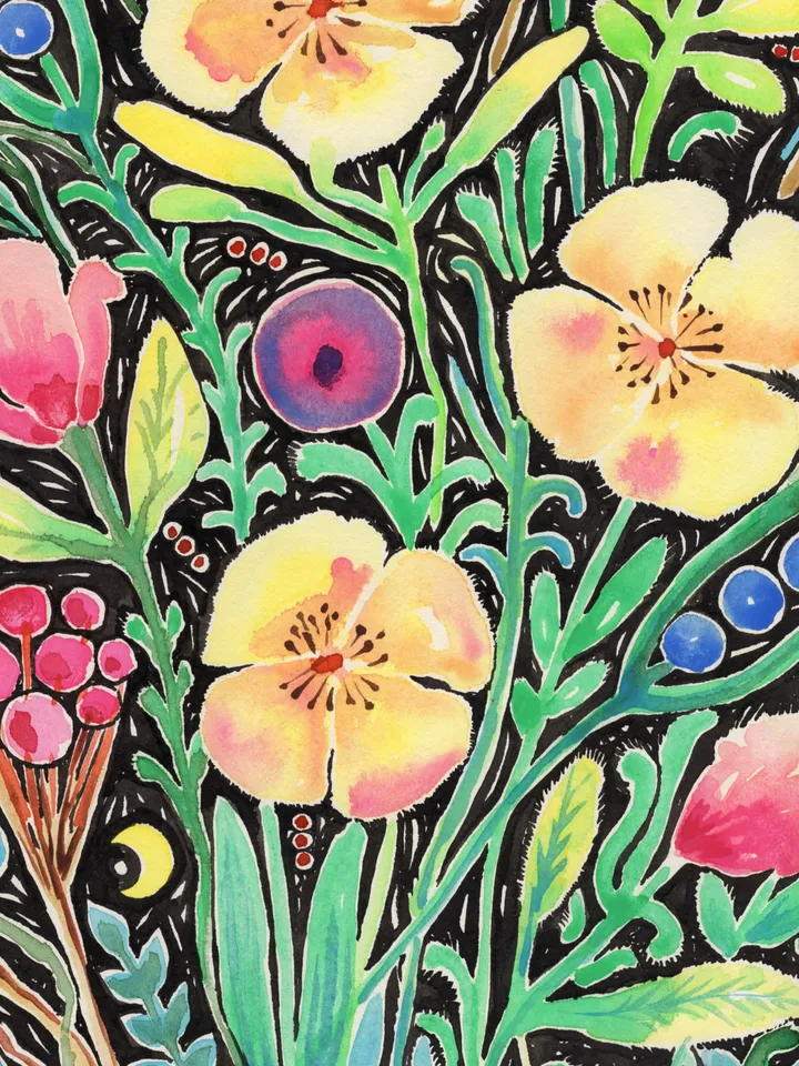 Original watercolor painting. Flowers . Abstraction.