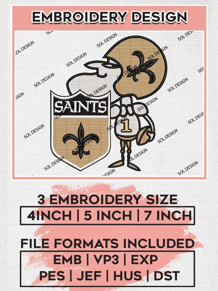 NFL New Orleans Saints Logo Embroidery Design Files, NFL Saints, NFL Embroidery Designs, NFL New Orleans Saints Machine Embroidery Design, Digital Download