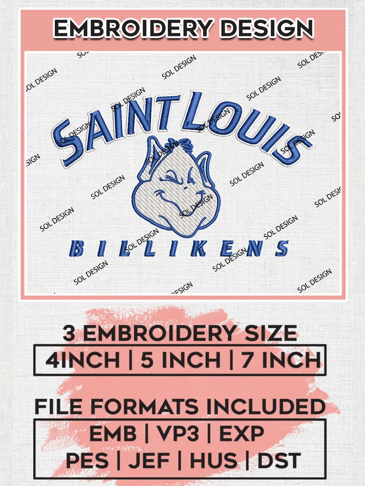 Saint Louis Billikens Team Logo Embroidery Design Files, NCAA Saint Louis Billikens Machine Embroidery, NCAA Teams, 3 sizes, NCAA Machine embroidery designs, Digital Download