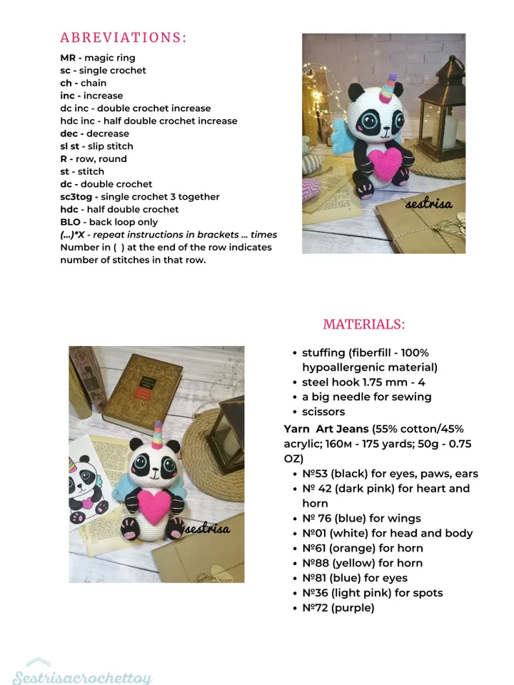 Panda Unicorn pdf crochet pattern